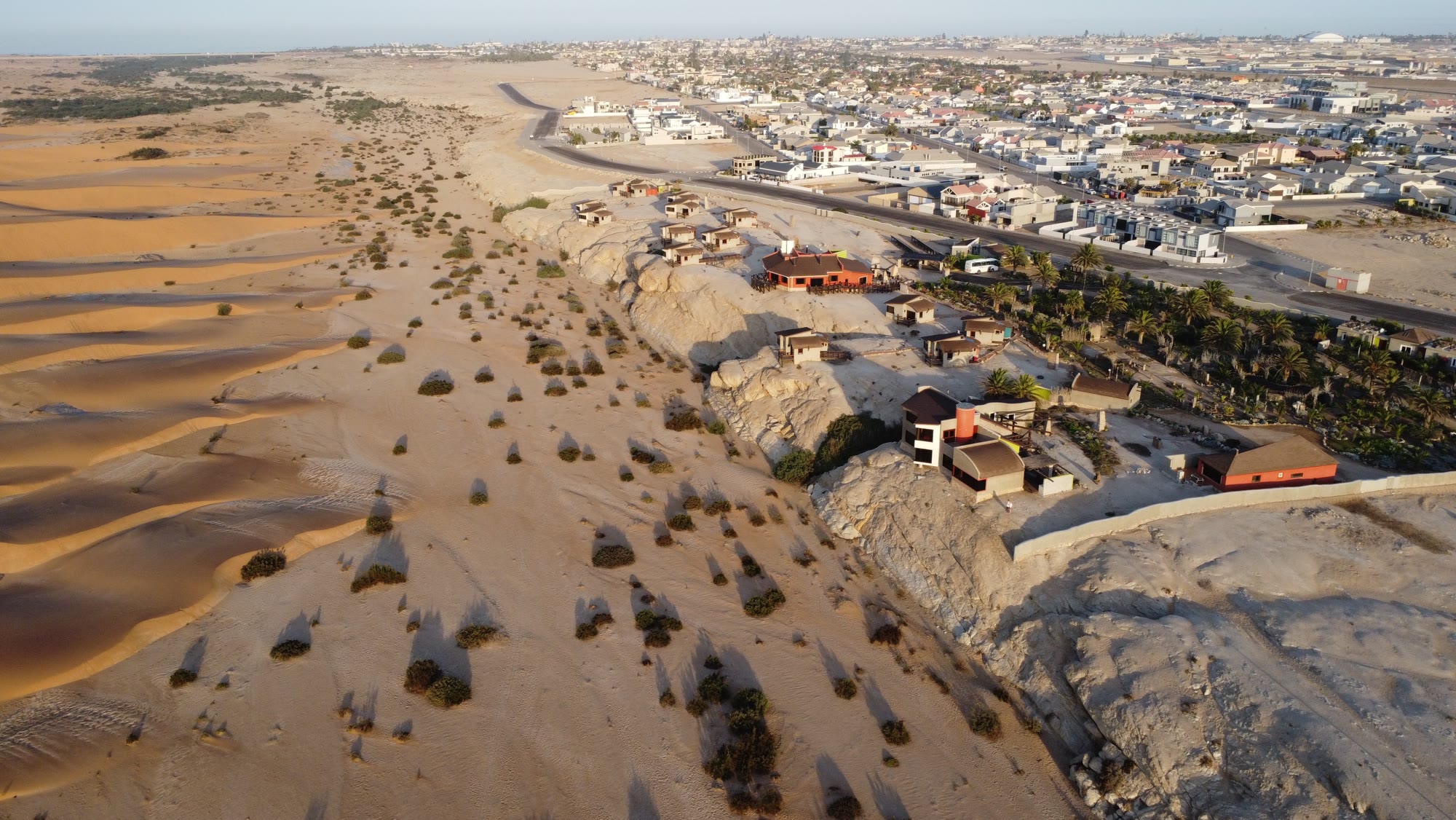 Aerial view of the Desert Breeze garden between Swakopmund and the Namib dunes