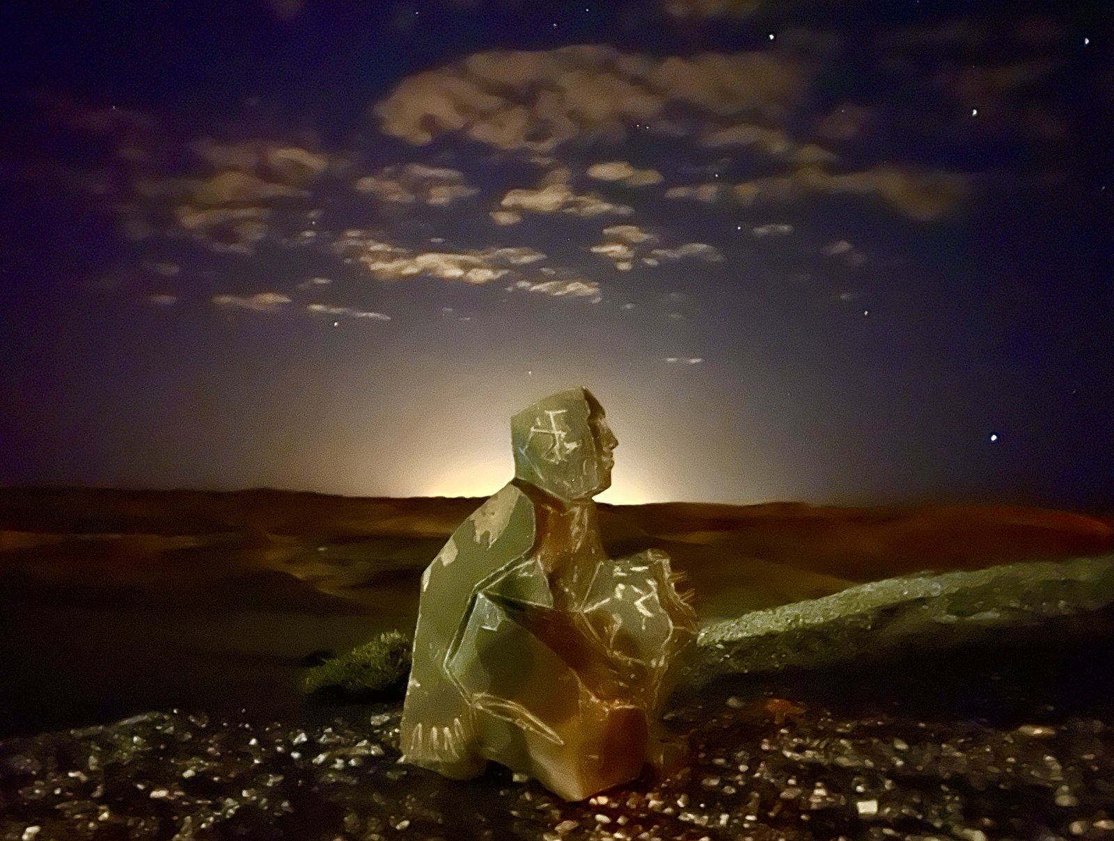 Desert Breeze sculpture under the night sky