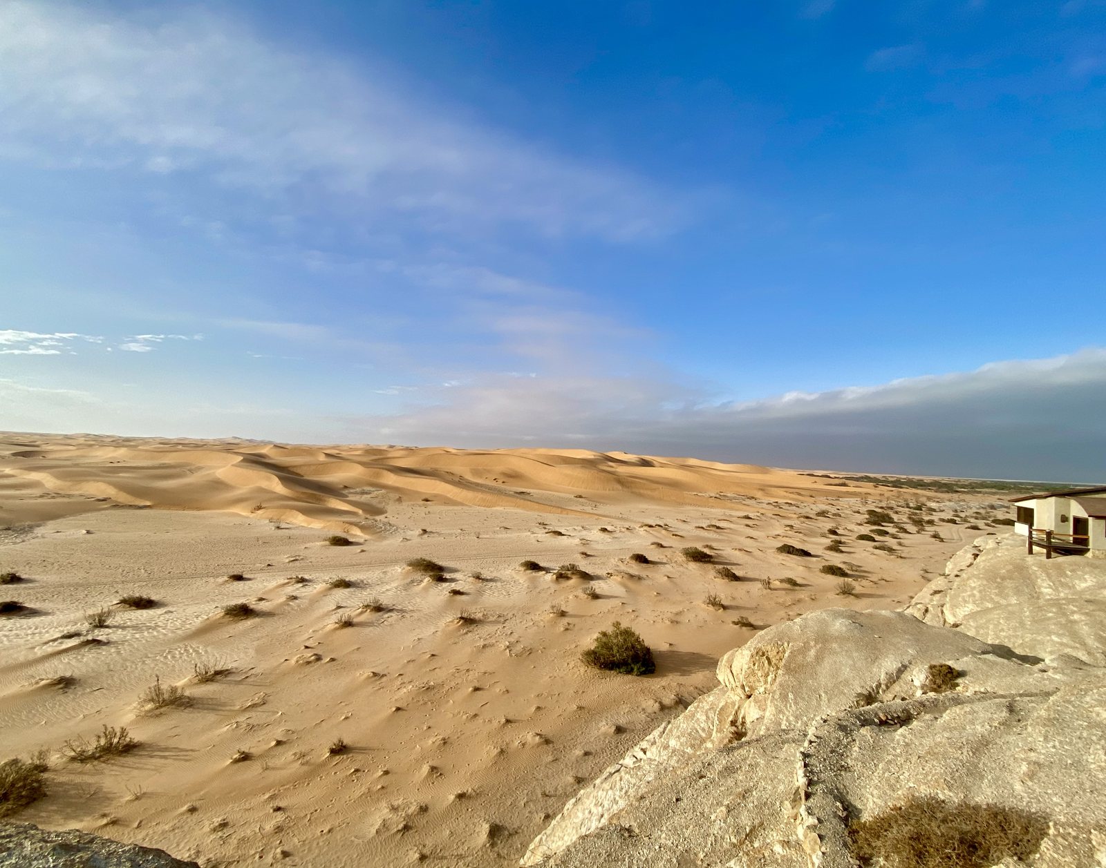 Blue sky and sweeping dunes near Desert Breeze