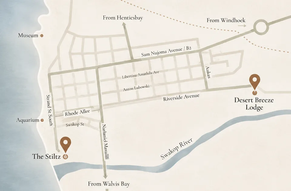 Map to Desert Breeze in Swakopmund